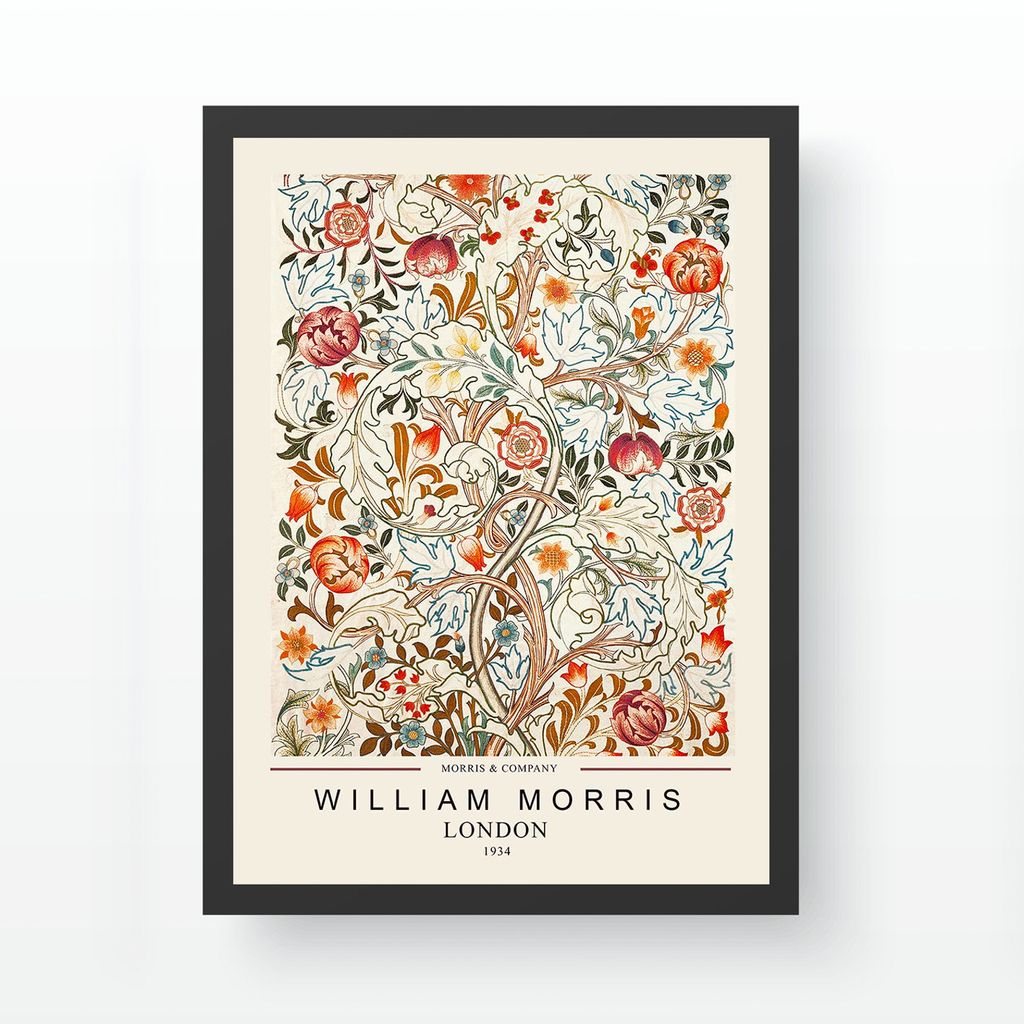 Falikép, virágok, piros - narancssárga - bézs, 35x45 cm - WILLIAM MORRIS - Butopêa akciós termékkép 1
